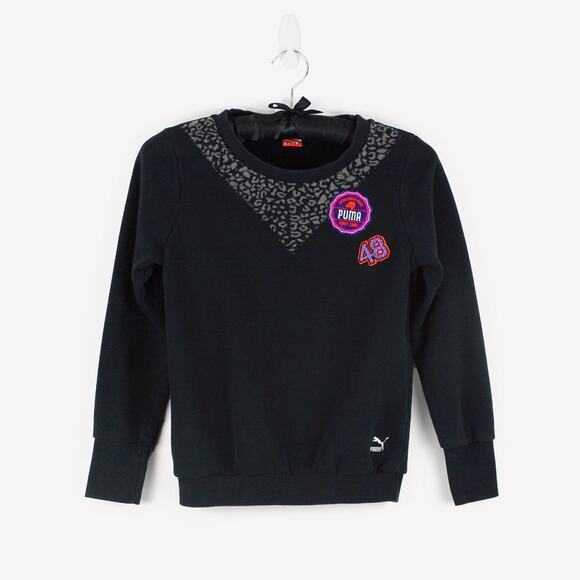 Puma Animal Print Patch Sweater Size XS Black Cotton Blend Casual Sporty Lounge - Picture 1 of 13
